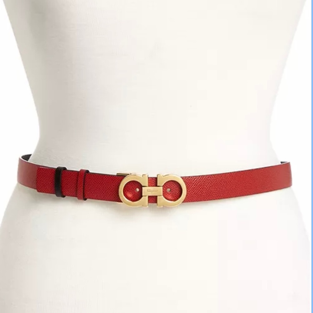 Salvatore Ferragamo Reversible Leather Belt Lipstick Red/Black 90 cm NEW